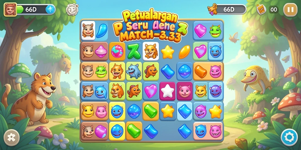 Tangkapan layar gameplay yang seru dalam permainan Match-3.