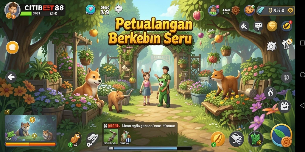 Tampilan gameplay <strong>CITIBET88</strong> yang menarik dengan kebun yang indah.