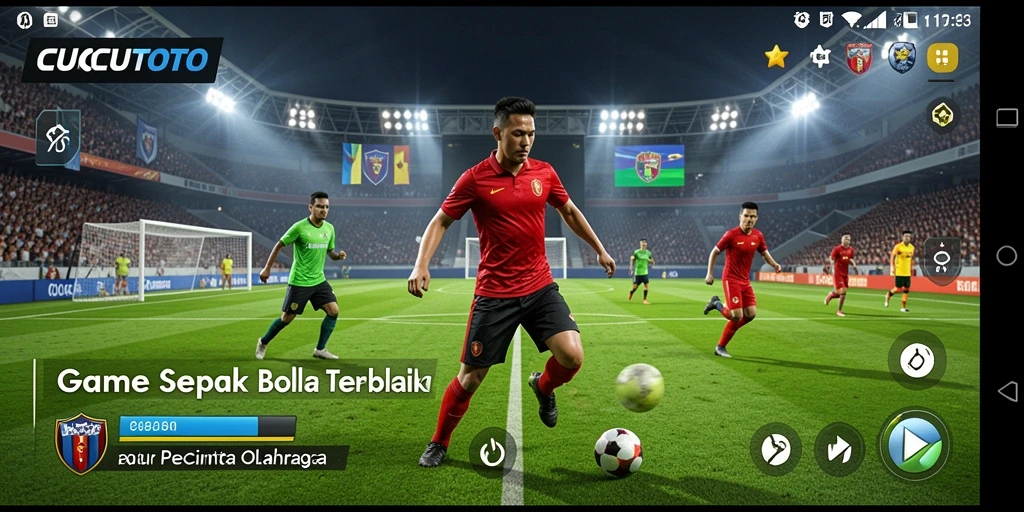 Tampilan gameplay <strong>CUCUTOTO</strong> yang dinamis dan menarik dari lapangan sepak bola.