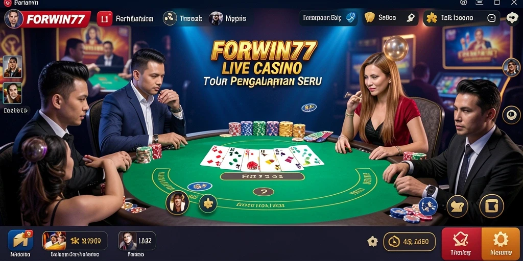 Screenshot gameplay <strong>FORWIN77</strong> menunjukkan dealer profesional dan suasana kasino yang realistis.