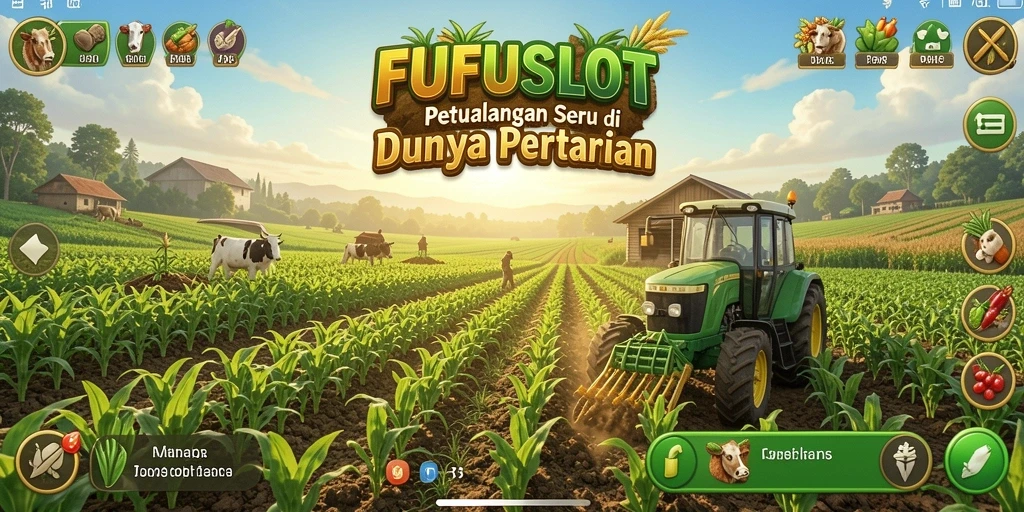 Screenshot FUFUSLOT menampilkan gameplay seru di lahan pertanian.