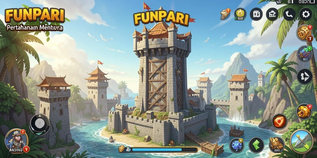Screenshot dari gameplay FUNPARI yang mengasyikkan dalam Tower Defense.