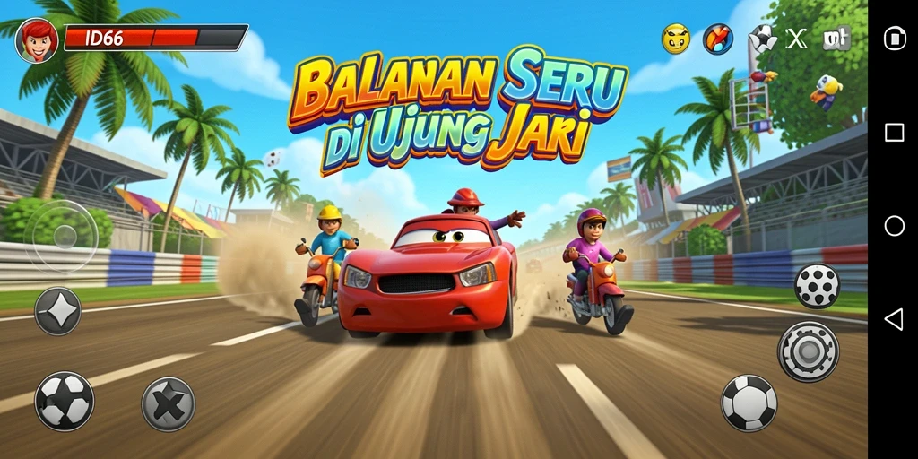 Screenshot gameplay ID66 dengan aksi balap yang mendebarkan.