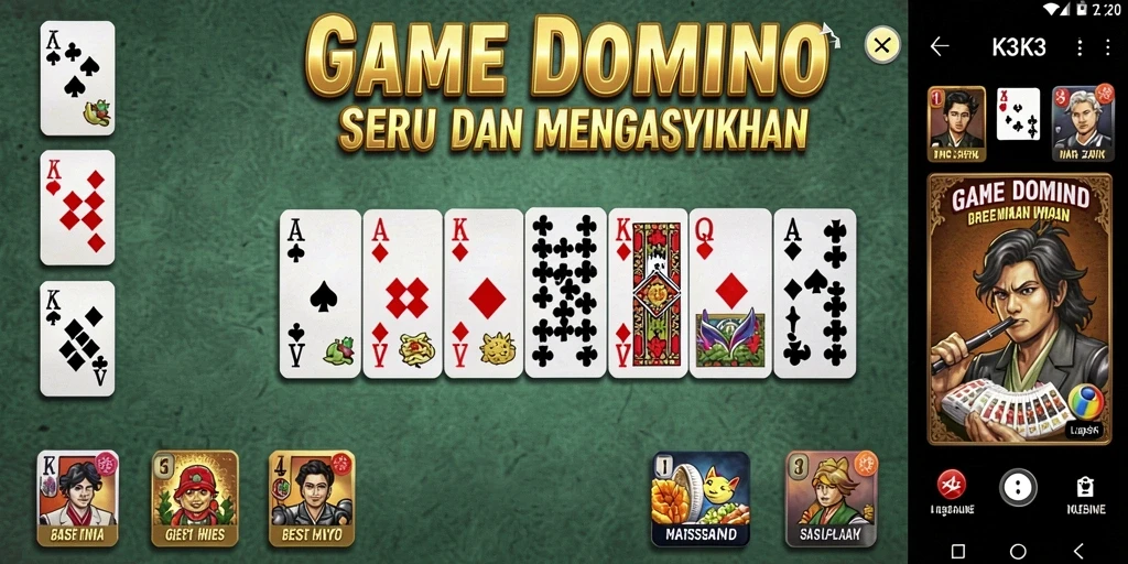 Screenshot gameplay domino K3K3 menampilkan aksi seru dan interaksi pemain.