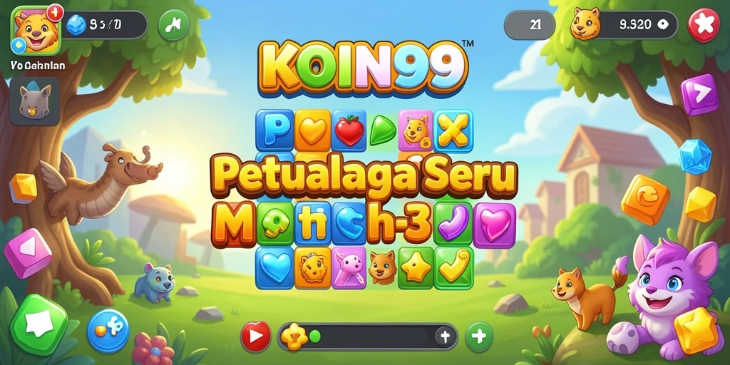 Tangkapan layar <strong>KOIN99</strong> menampilkan keseruan permainan Match-3 yang penuh warna.