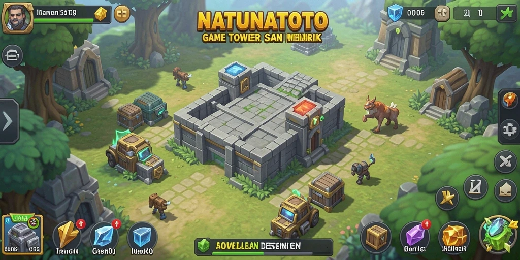 Tampilan gameplay menara pertahanan di NATUNATOTO yang seru.