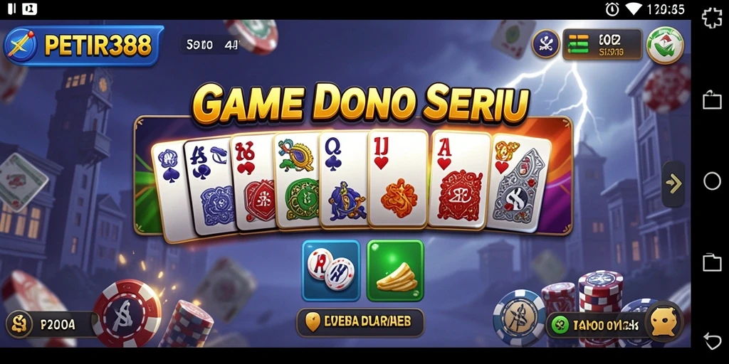 Tangkapan layar utama PETIR388 menunjukkan gameplay Domino yang seru.