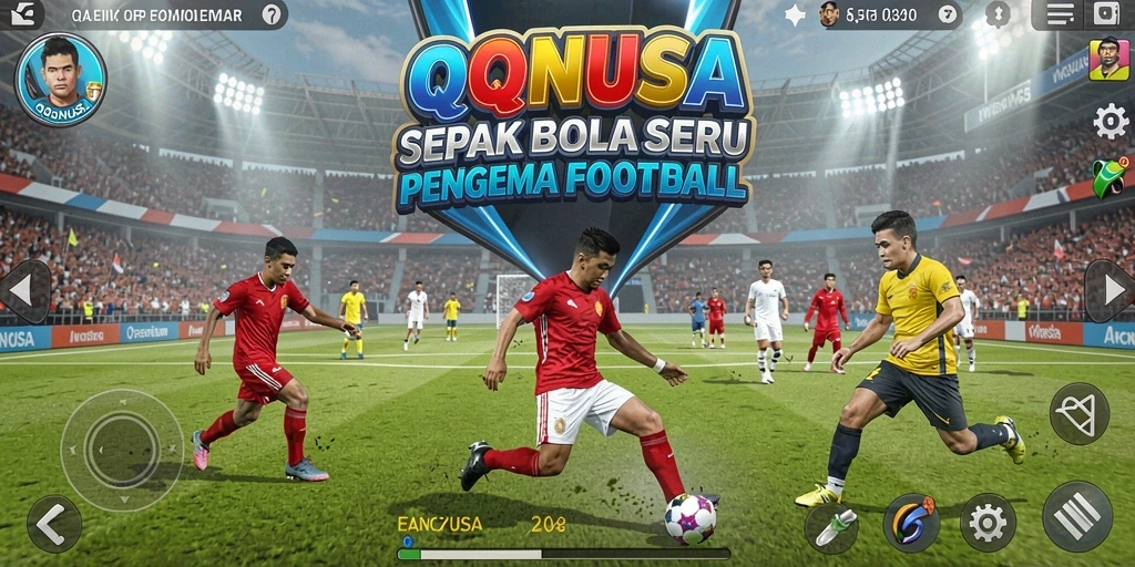 Tampilan gameplay menawan dari QQNUSA yang menunjukkan aksi sepak bola.