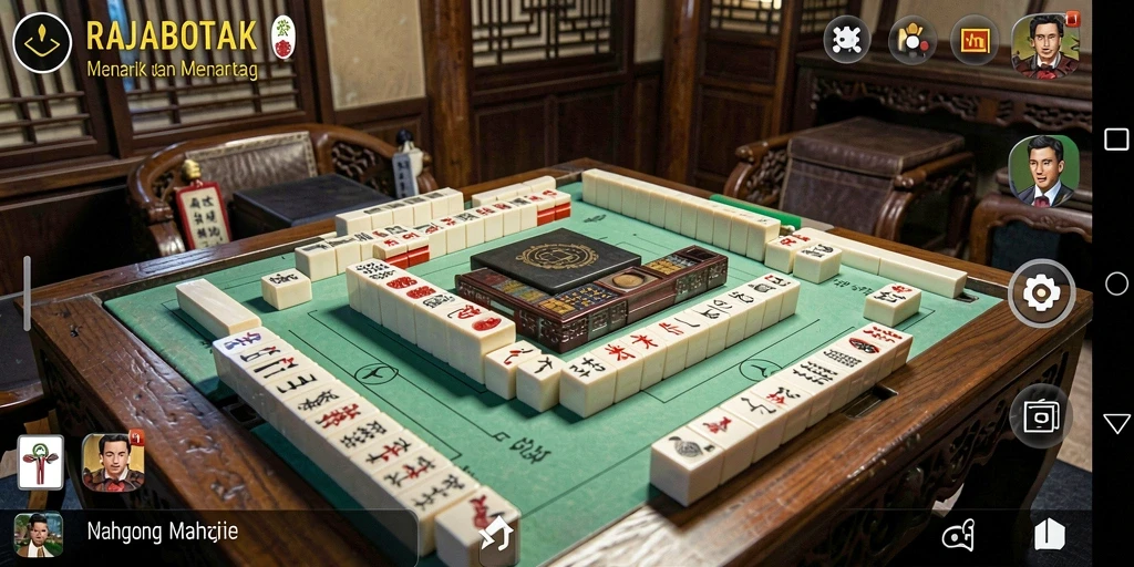 Screenshot gameplay RAJABOTAK menampilkan momen seru saat menyusun batu Mahjong.