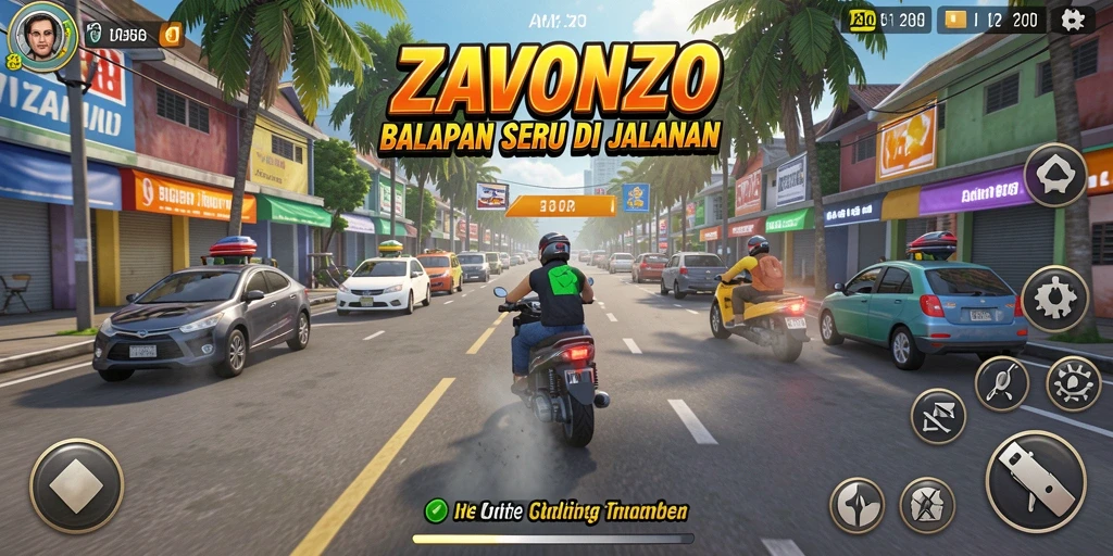 Screenshot gameplay ZAVONZO dengan aksi balapan yang seru.